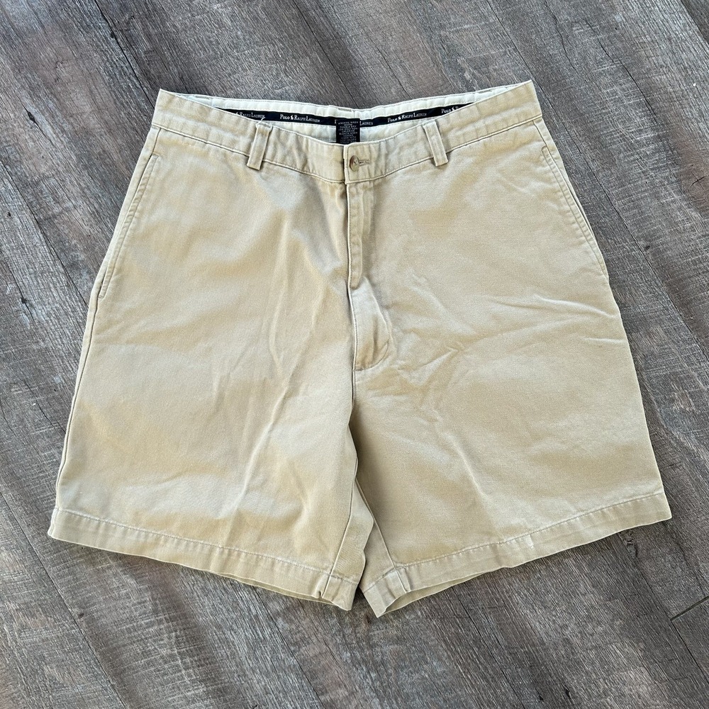 Vintage Polo Ralph Lauren Beige Chino Shorts Mens 32 7 inch inseam posh designer